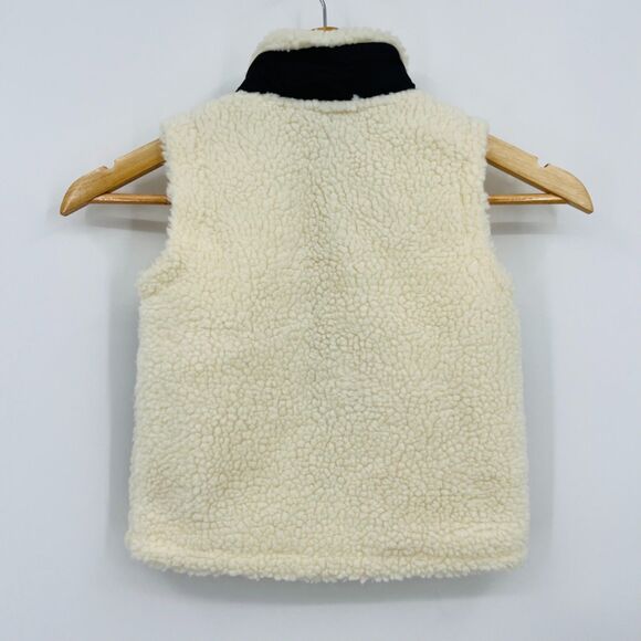 Sherpa Vest by G.H. Bass, Size 2T, Cream and Black Full Zip Pockets High Pile - Picture 2 of 9